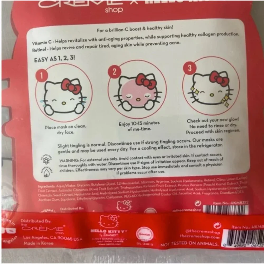 NWT The Creme Shop x Sanrio Sheet Mask Hello Kitty Limited Edition 3 Sheets